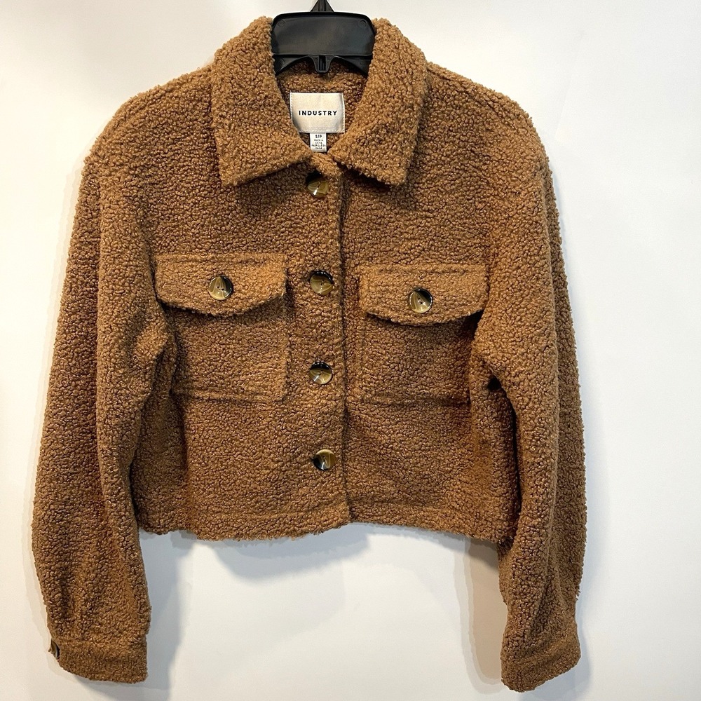Industry Brown Bear‎ Faux Fur Teddy Cropped Jacket Sherpa Shacket Small NWT
